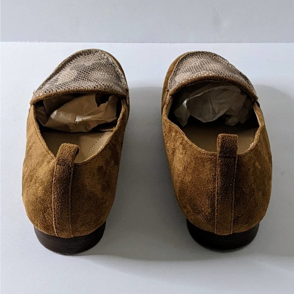 Women's Faux Suede Camel & Snakeskin Flat Loafer Size 9 - Picture 3 of 5